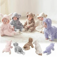 2021new flannel warm teddy one piece kids newborn baby infant winter warm cute hooded fleece romper pajama set sleepwear onesies