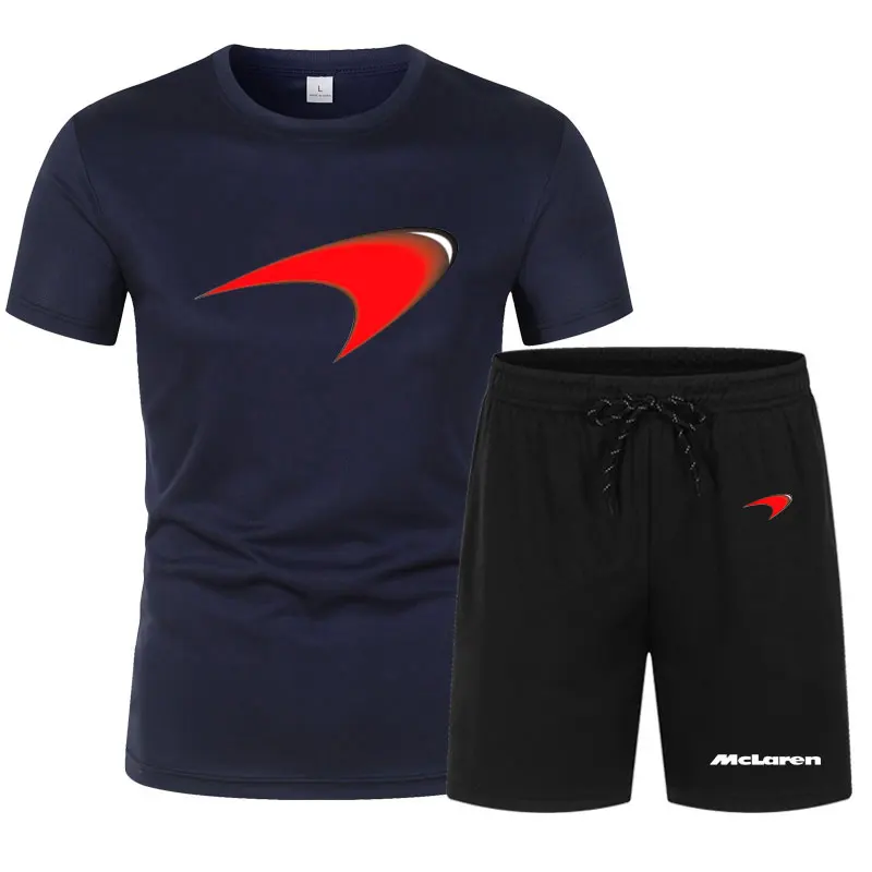 

Men's Sports Shirt 2-piece T-shirt + Shorts Outdoor Sports Fitness Men's Swimwear Beach Pants Brand LOGO Printing Men's Clothing