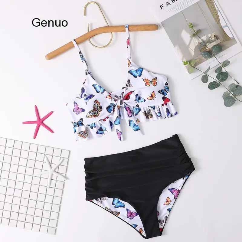 

Sexy Push Up Bikinis Set Swimwear Women Swimsuits Bathing Suit Women Halter Biquini Butterfly Print Beach Wear Bikini 2021