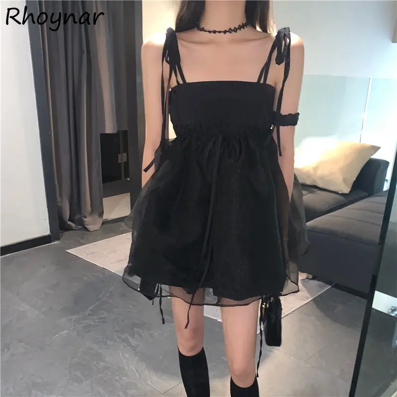 

Black Dress Women Mini Design Cool Solid Clothing Sundress Girls Party Streetwear Stylish Newest Tender Aesthetic Korean Style