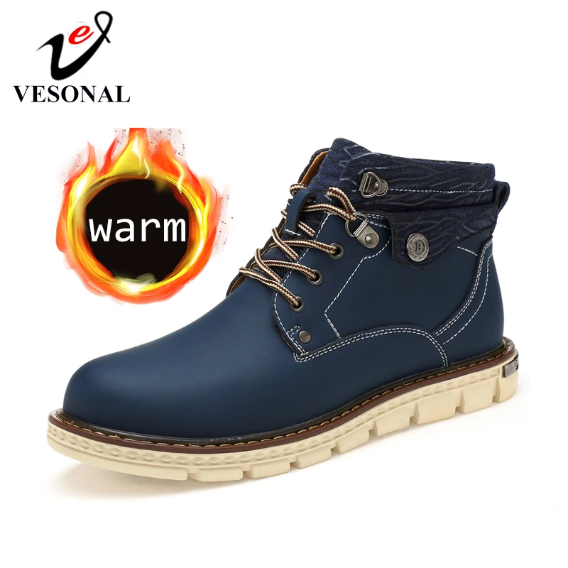 VESONAL/2019 г. Высокие мужские ботинки из натуральной кожи Зимняя обувь меховая