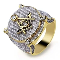 gold inlaid austrian crystal zircon freemasonry ag letter ring fashionable mens popular all match jewelry size 6 10