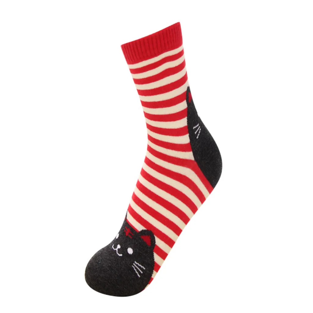 SAGACE Lady animal cartoon print stockings Striped cat Stretch Soft Warm SporCasual Women's Mid Cotton Breathable | Женская одежда