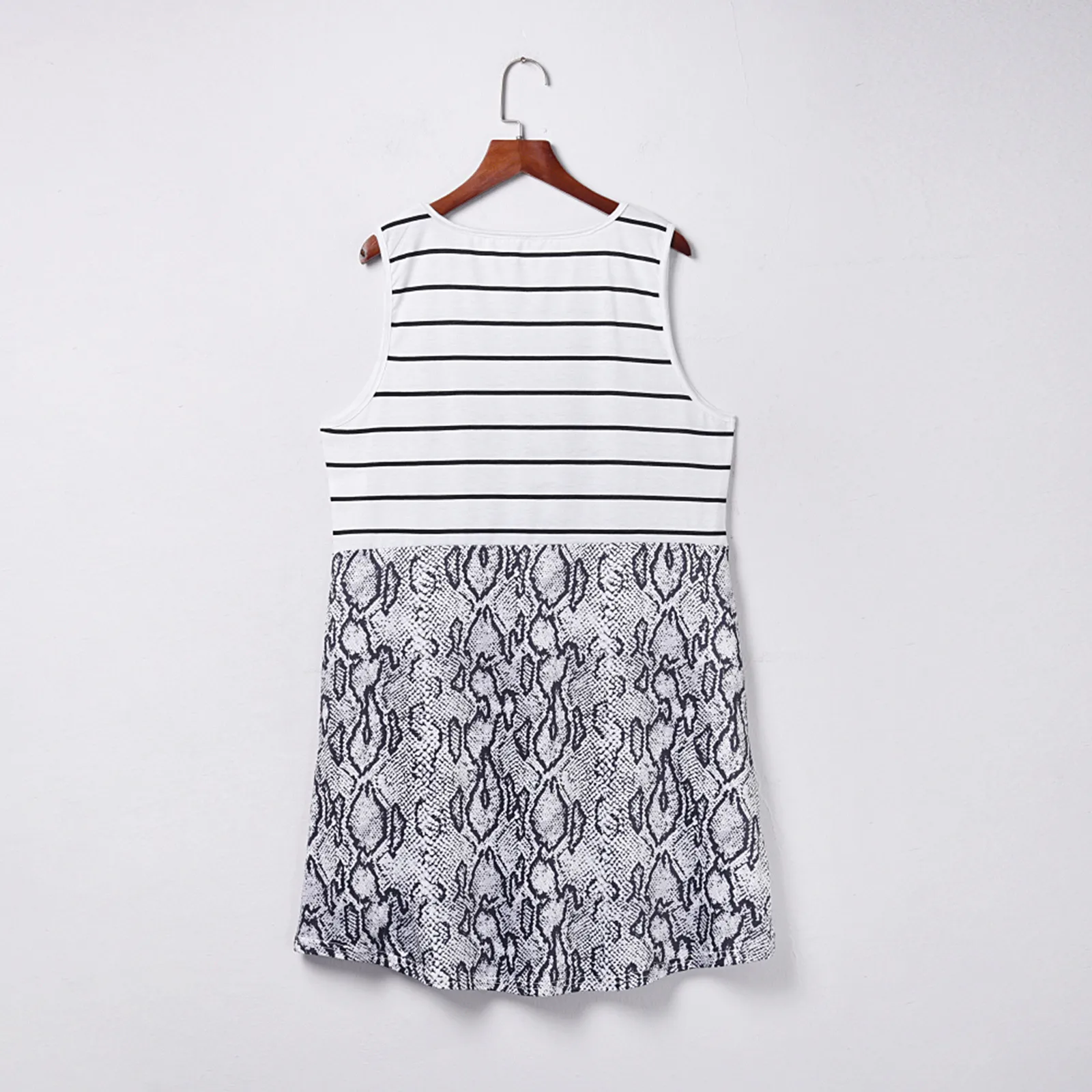 

Fashion Dress Elegant Women's Striped Stitching Snake Print Tank Dress Sleeveless Bottoming Dress Sundress Party Club Dress