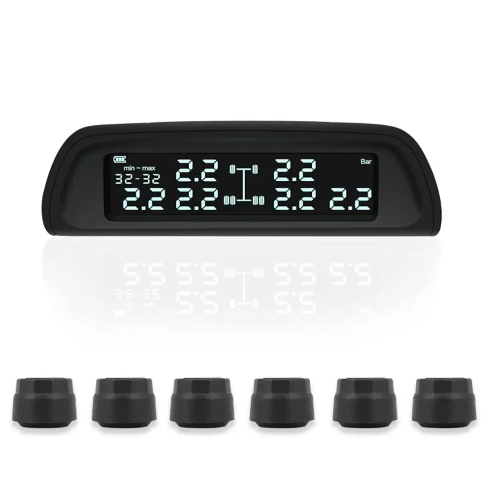 

Solar Car Truck Tire Pressure Monitoring System Wireless TPMS Alarm System +6pcs External Sensors