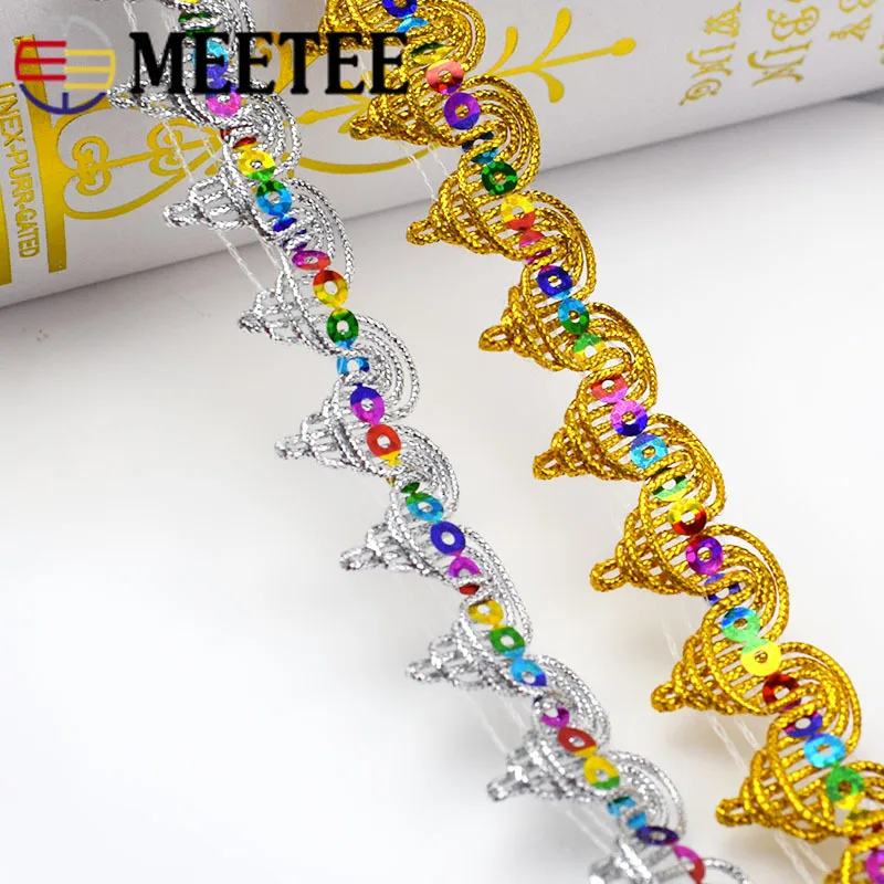 2 см 13 метров кружевные ленты с блестками отделка ткань вязаная золотая