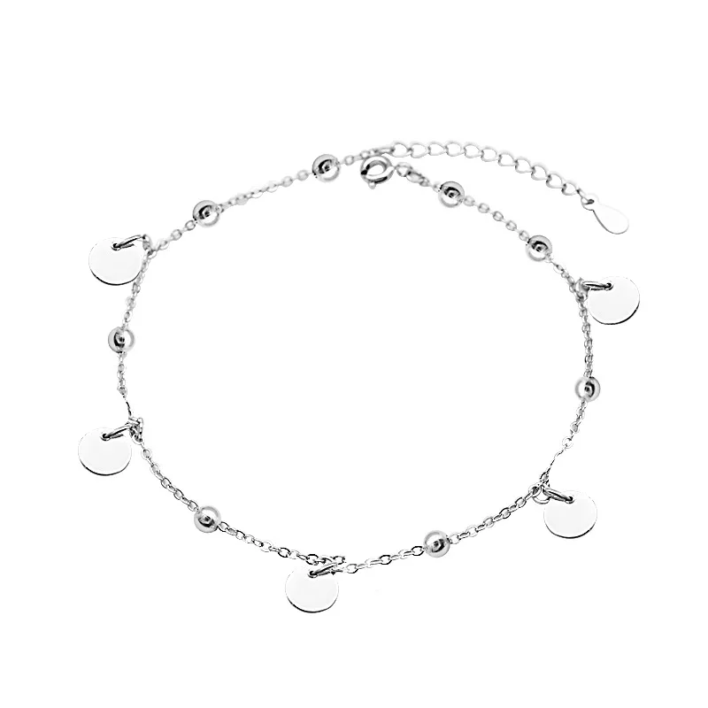 

Round Real 925 Sterling Silver Anklet For Women Fashion Bead Chain Leg Fine Jewelry Anklets On Foot Bracelet Flyleaf
