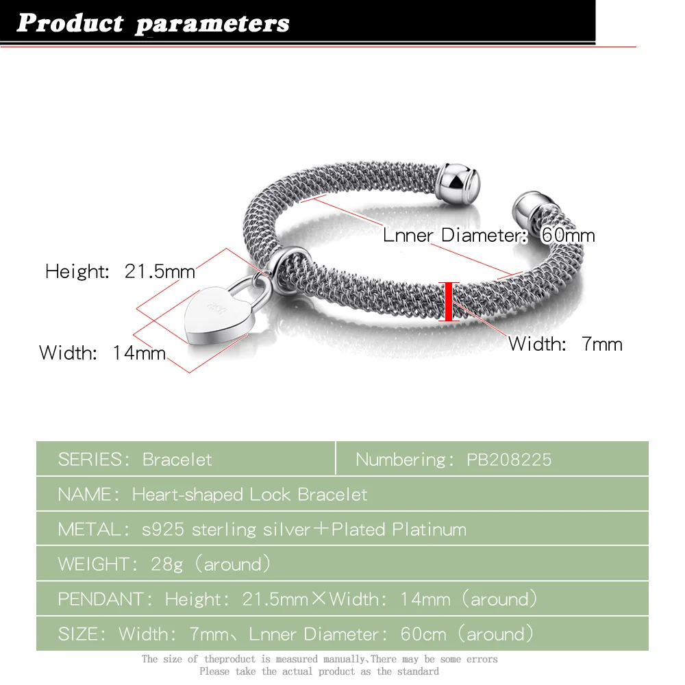 Новый женский браслет из серебра 925 стерлингового замок чистого ювелирные