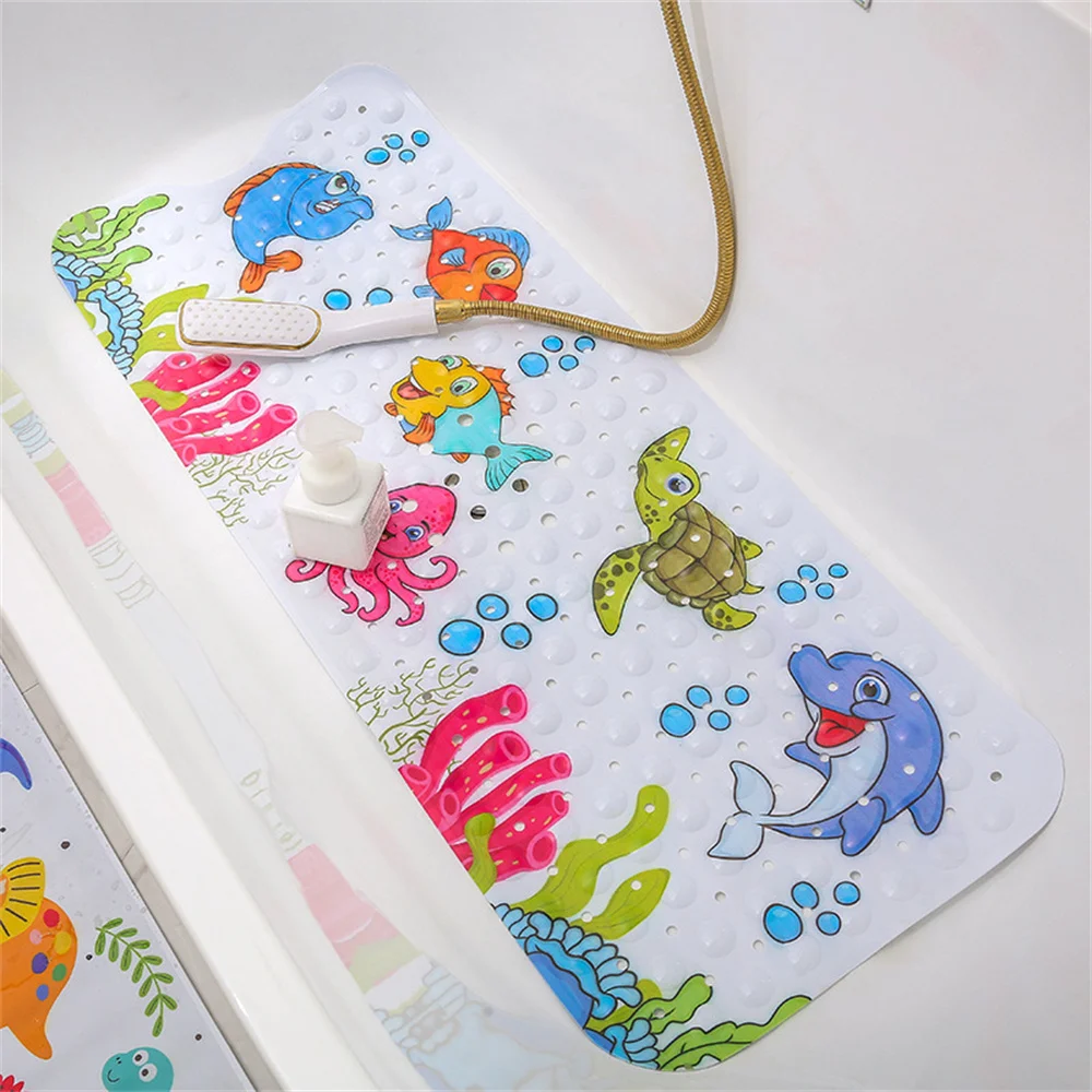 Alfombrilla de ba&ntilde;era para ni&ntilde;os de 100x40cm, alfombrilla de ba&ntilde;o con patr&oacute;n de fondo marino, impresa, alargada, de PVC, alfombrilla de suelo de dibujos animados-0