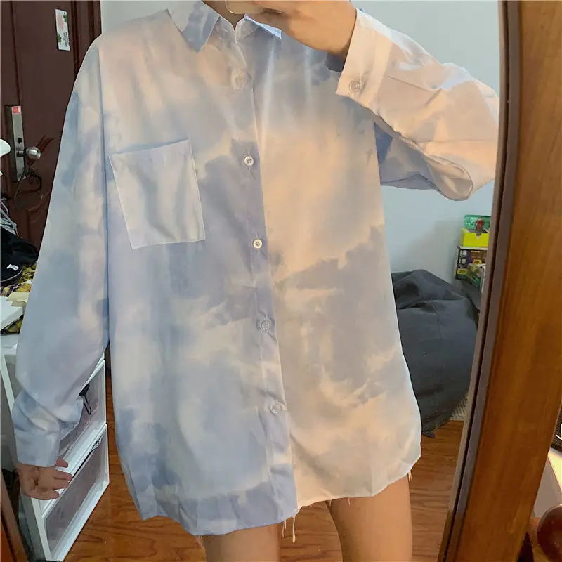 Женская блузка с градиентным принтом летняя весенняя свободная в Корейском