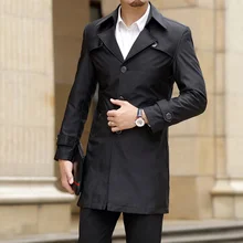 Thoshine Brand Spring Autumn Men Long Trench Coats Superior Quality Buttons Male Fashion Outwear Jackets Smart Casual Plus Size