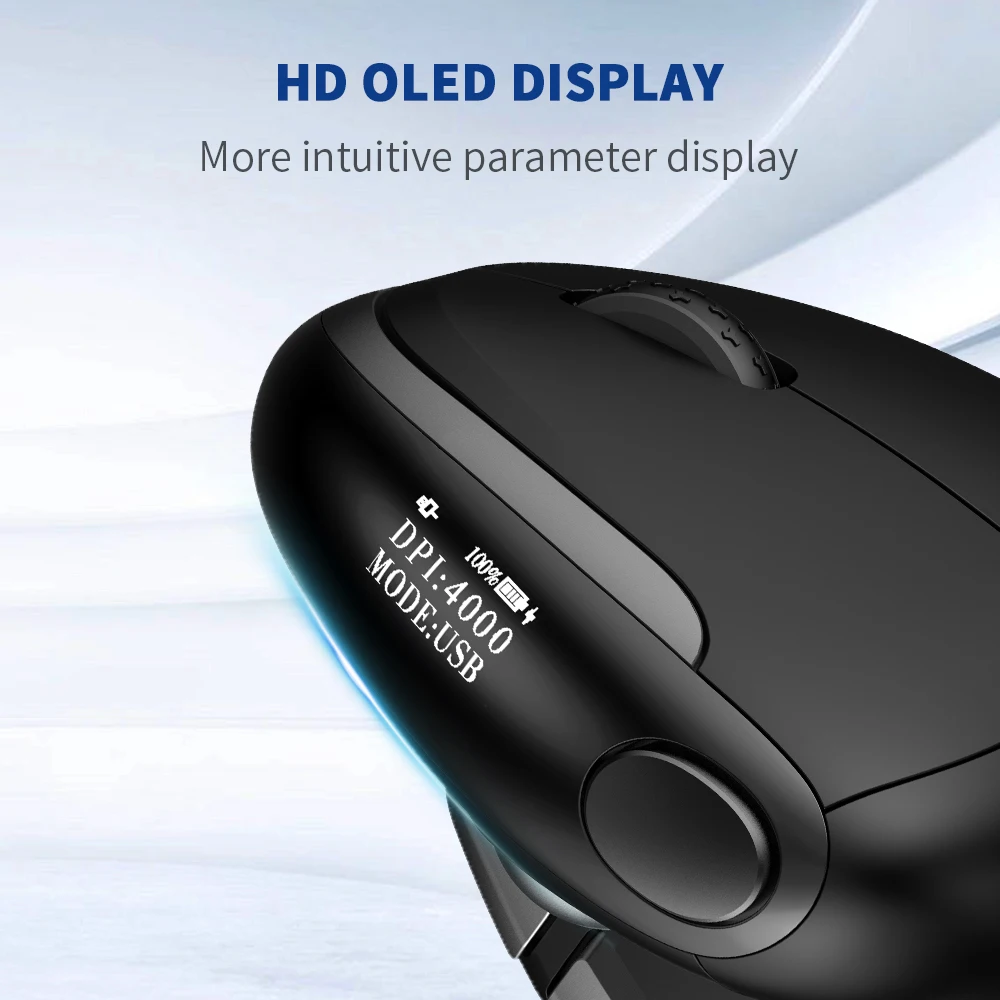 Эргономичная Вертикальная мышь Delux Seeker M618XSD с OLED-экраном Беспроводная USB + BT 1000