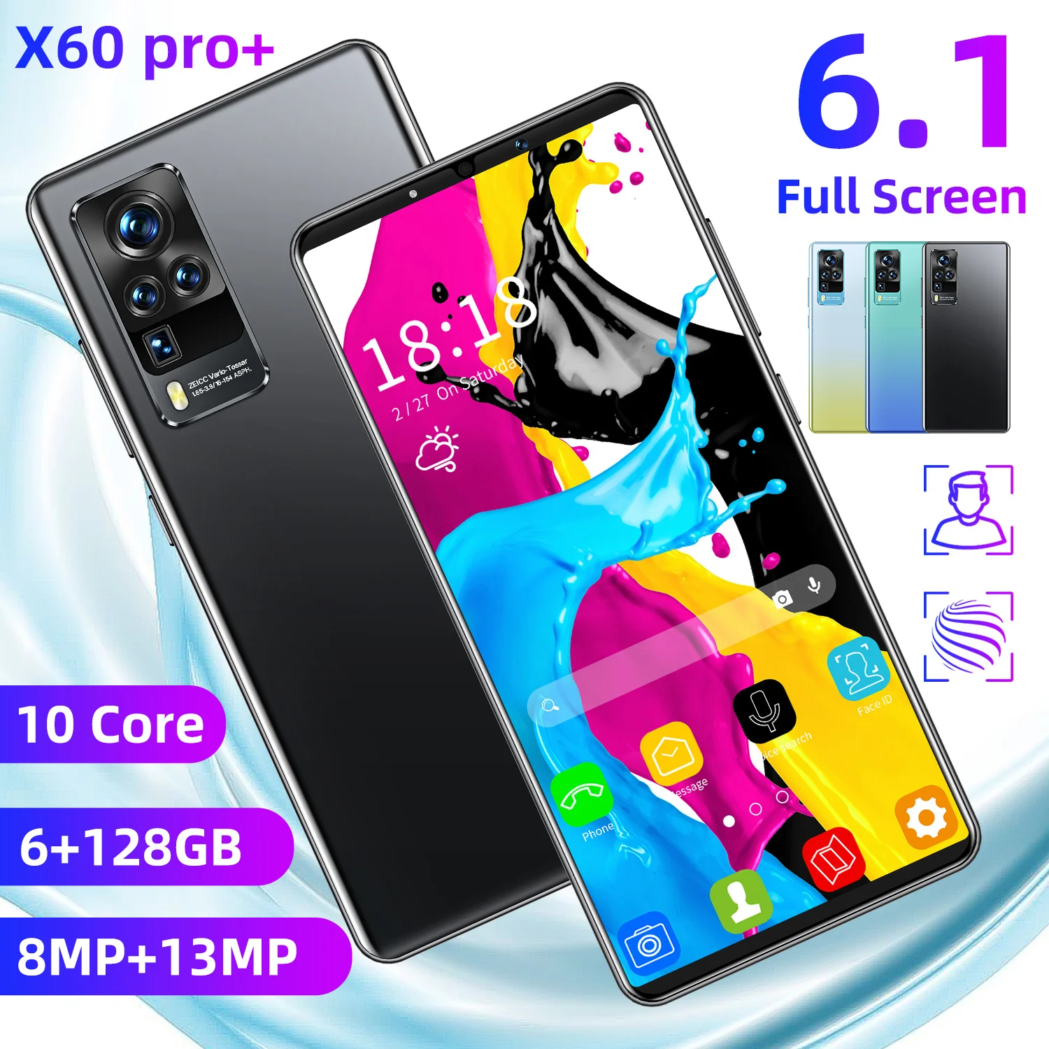 

X60 Pro+ Hot Sale Global 5G Mobile Phone 6.1Inch 1440*3200 MTK6889 10Core 6+128GB 5200MAH Finger Face ID Dual SIM Card Android