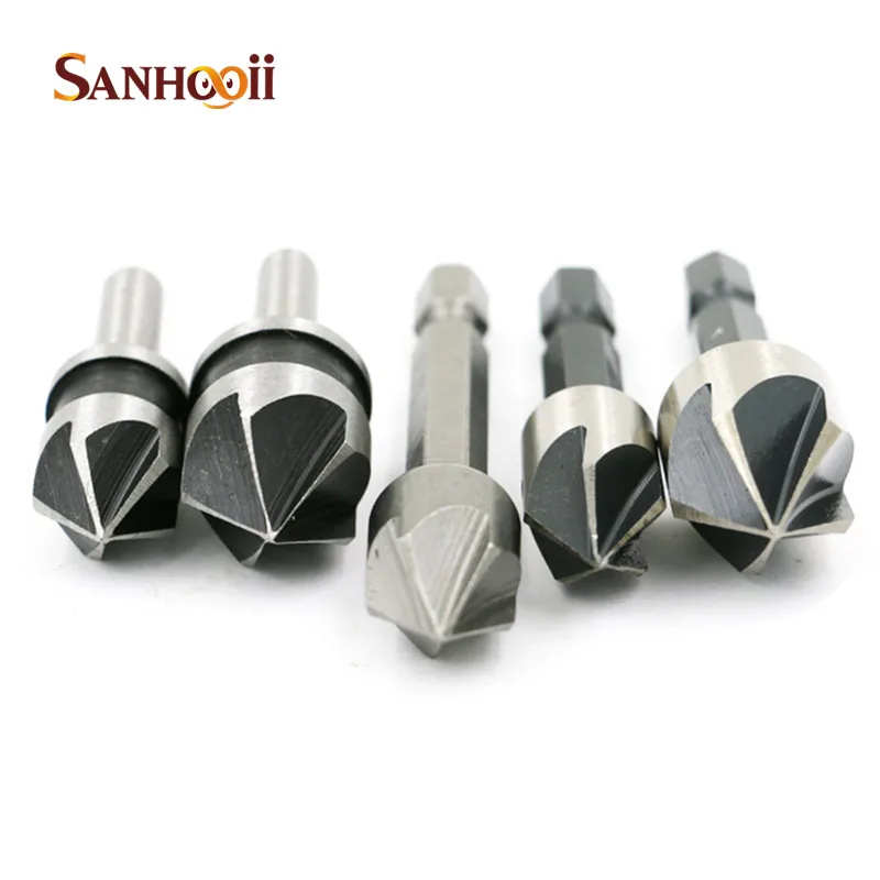 

SANHOOII HSS 5 лезвий Pour Angle Ware устройство для снятия фаски деревообрабатывающее зенковочное сверло полировальные инструменты для электрической ...