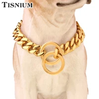 dog chain necklace pet supplies cuban style chain link double round flat lock polish both sides the stainless steel chain 15mm
