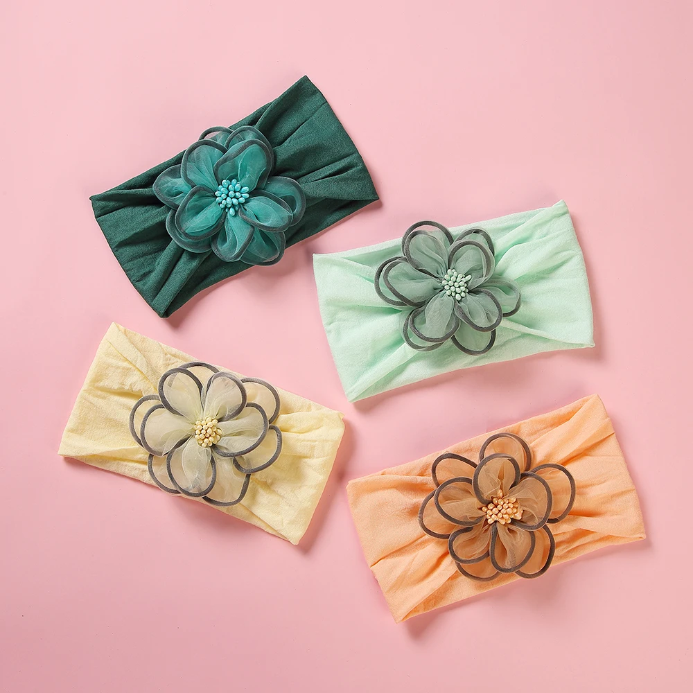 

15Pc/Lot Newborn Tulle Fabric Baby Headbands For Girls Wholesale Flower Nylon Baby Girl Headwraps Toddler Kids Hair Accessories