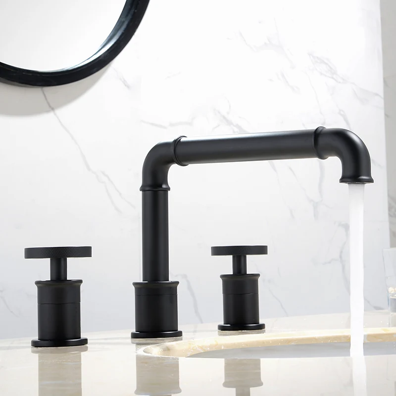 FLG Retro Style Basin Faucet Gold Plated 3 Hole Bathroom Sink Faucets Deck Mounted Cold Hot Water Mixer Tap 1156-55G | Обустройство