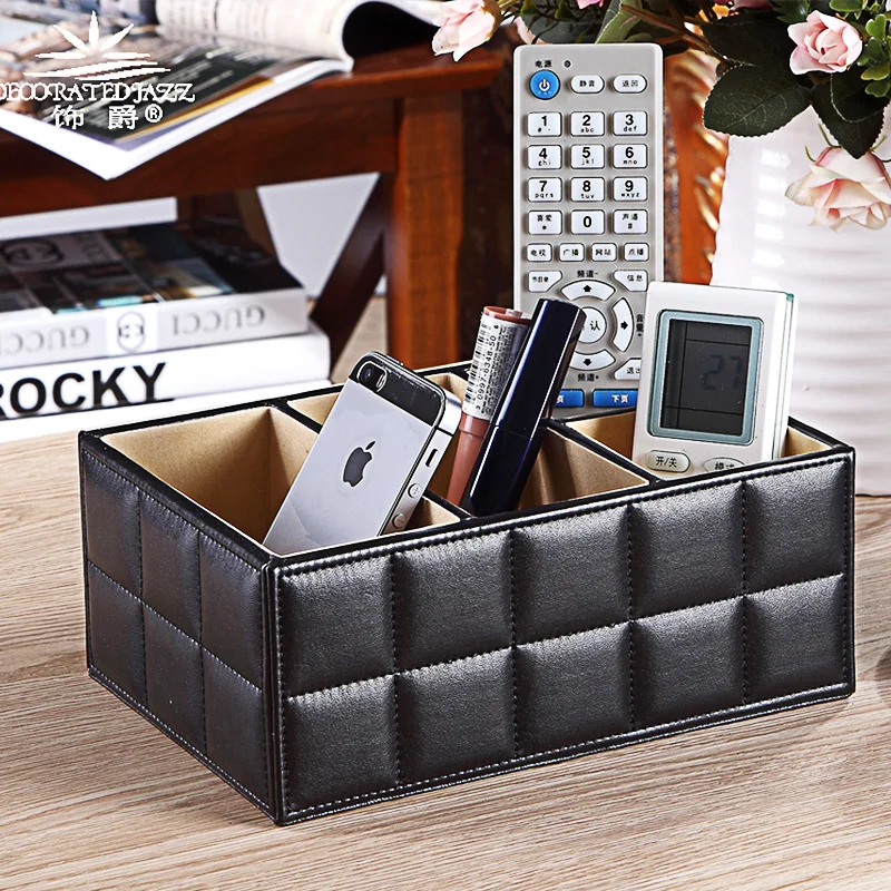 

Quality Luxury PU Leather Storage box Cosmetic Organizer Remote Control Phone Holder Home Office Organizer makeup W5H55W29