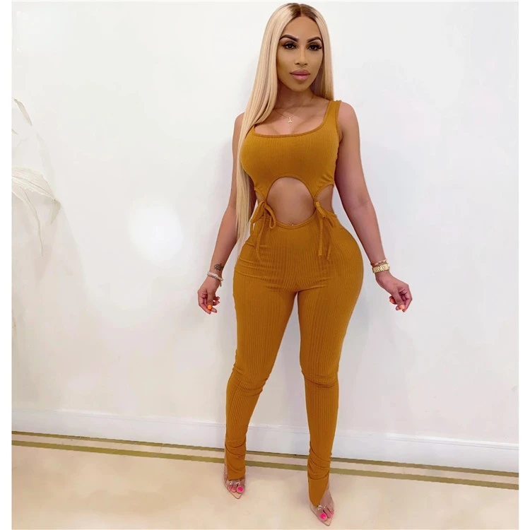 

new hot selling sleeveless jumpsuit solid hollow out women clothing one piece set fashion women summer clothing