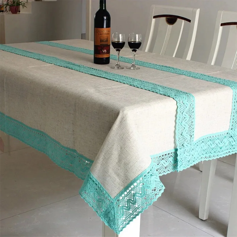 Простая японская Корейская синяя скатерть льняная хлопковая кружевная кромка