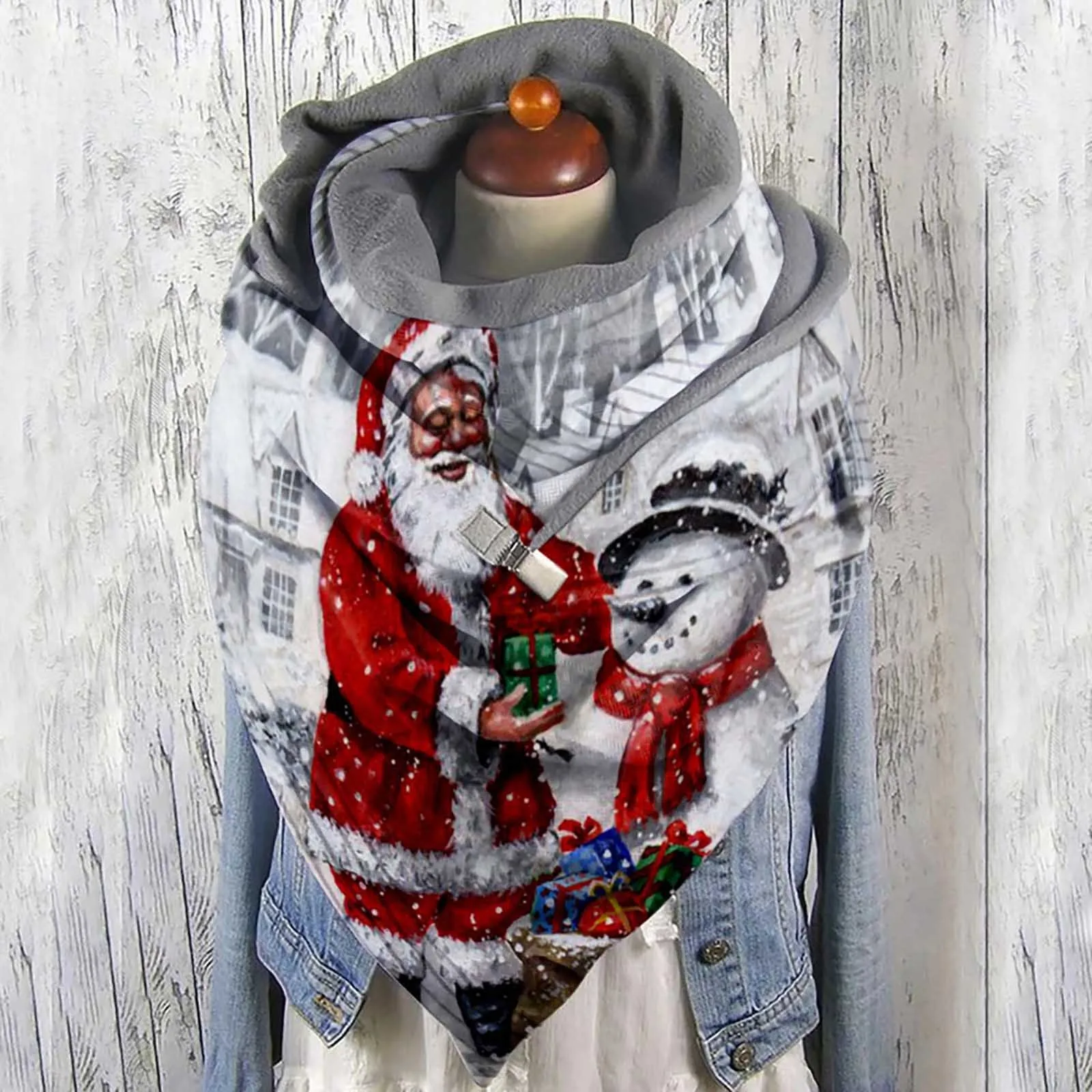 Дамский шарф-шаль с кнопками и рождественским принтом "Ladies 2021 Christmas Print Wrap Button Womens Multi-Purpose Soft Scarves Winter Fashion Warm Shawl Scarf Echarpe Femme".