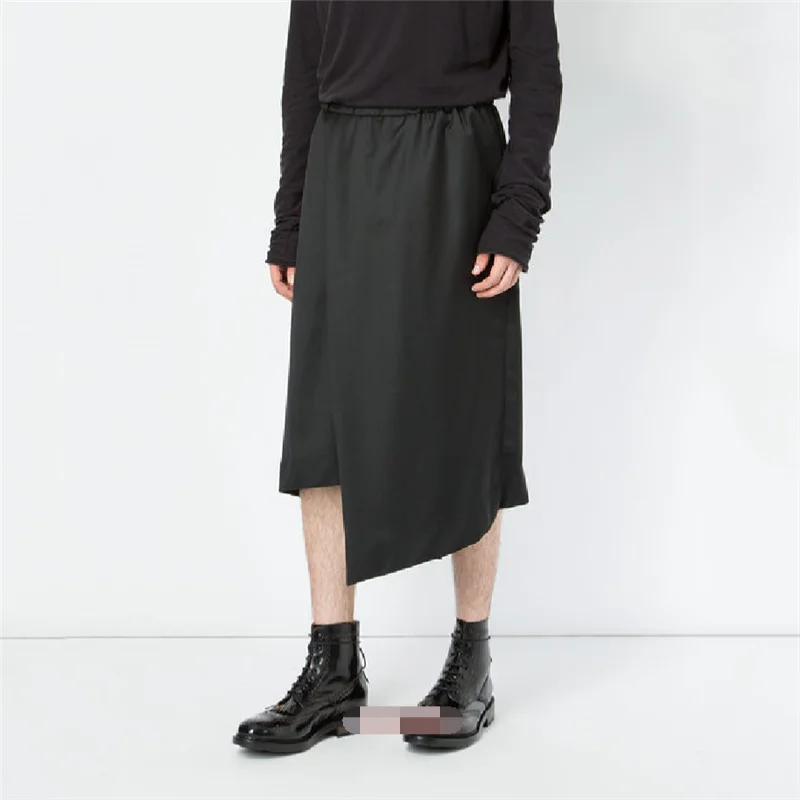 Men's Culottes Wide Leg Pants Summer New Dark Elastic Waist Irregular Asymmetric Design Relaxed Personality Fashion Culottes