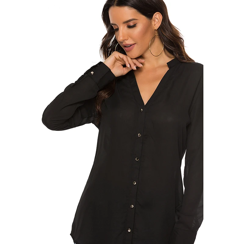 

Long Shirts Women Blouse Chiffon Tops Womens Clothes Spring Autumn Long Sleeve V Neck Button Up Shirt Blouses Woman