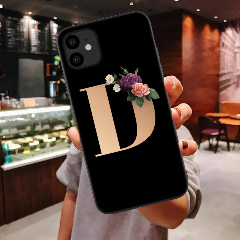 Мягкий чехол с именем и буквой для iphone 11 Pro Max SE 2 монограмма буквами черными