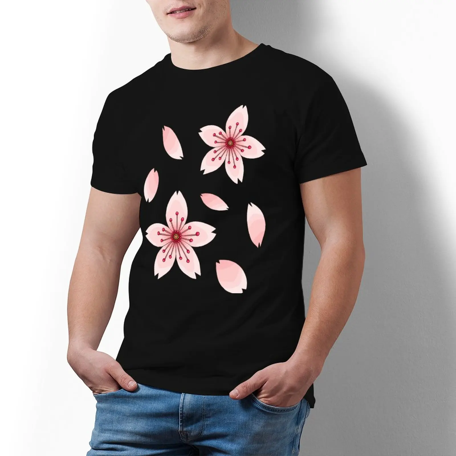 

Футболка с цветами сакуры, потрясающая хлопковая Базовая футболка, женская футболка, большие мужские футболки