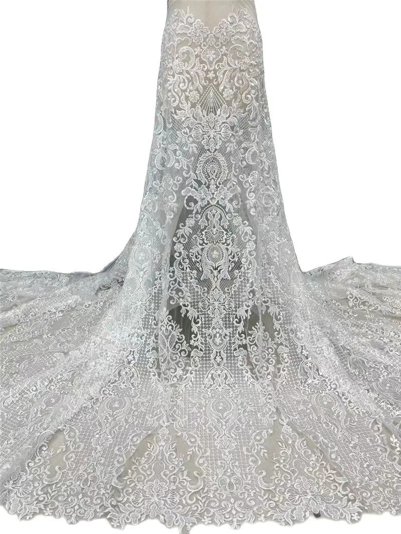 

Top Quality New Beaded Sequins Design French Tulle Lace Shinny Fabric JRB-5.21071301 Nigerian Material for Fashion Show Dress