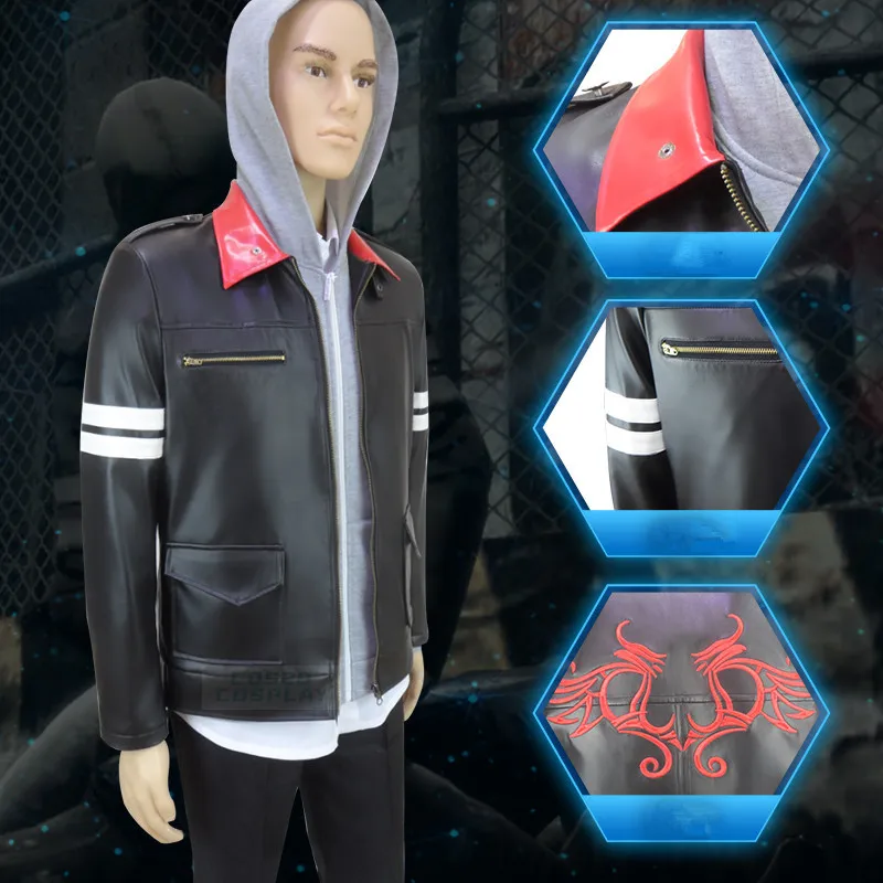 Черная кожаная куртка с вышивкой дракона