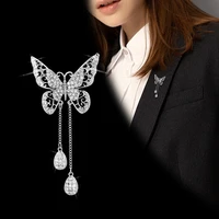 zinc alloy artificial crystal butterfly women brooch tassel classic wedding decoration animal corsage pins cardigan accessories