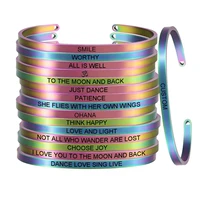 new rainbow stainless steel bangle engraved positive inspirational quote cuff mantra bracelet gift for women sl 098