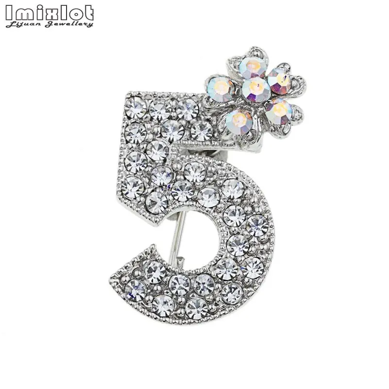 Модная креативная Брошь унисекс с надписью 5 полностью из кристаллов булавки для