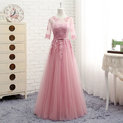 long 5608 MNZ-5608# три стиля длинных средних коротких розовый с аппликацией весенние кружевные платья подружки невесты свадебные вечерние платья для выпускного вечера - Цвет: long 5608