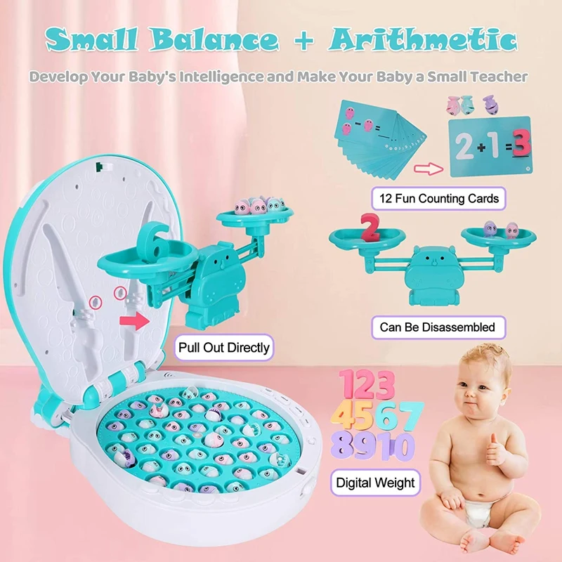 

Fishing Game Toys for Kids - 4 in 1 Hippo Magnetic Fishing Toys with Music Story - Learning Toys for 3+ Year Old