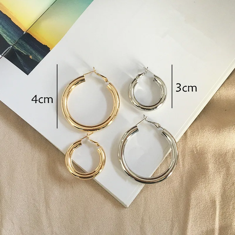 

1Pair European Hyperbole Metal Color Big Hoop Earrings Trendy Glossy Round Circle Earrings For Women Girl Jewelry Gift E603