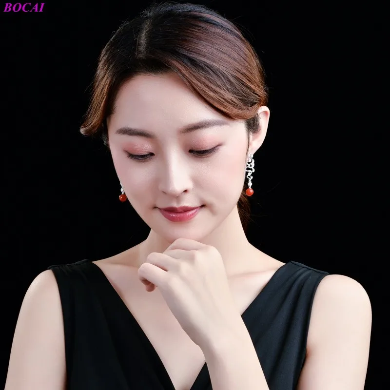 

BOCAI S925 Sterling Silver Eardrop 2020 New Fashion Jewelry Auspicious Cloud South Rutile Personality Thai Silver Earrings
