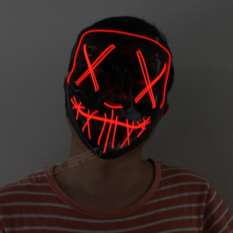Светодиодная неоновая маскарадная маска для Хэллоуина светится в темноте ужаса