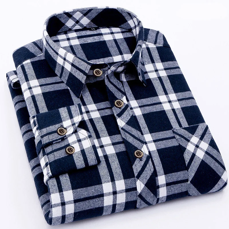 Plus size mens European & American version&plaid mens casual shirts sanded long-sleeved shirts loose large size mens tops shirts