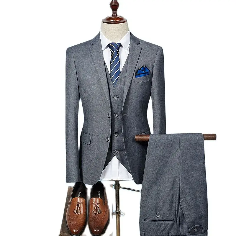 Однотонный Официальный Мужской комплект из 3 предметов (пиджак + жилет брюки)