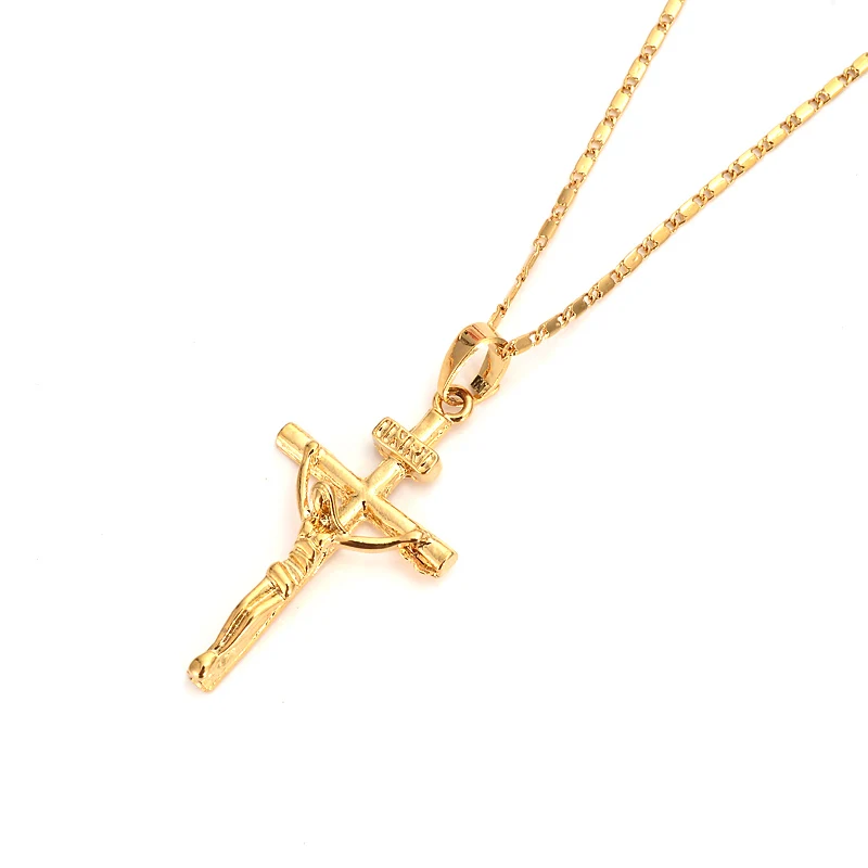

New Arrival Women copper Cross Chain Necklace Fashion gold plated Crucifix Pendants Necklaces Christams Gift
