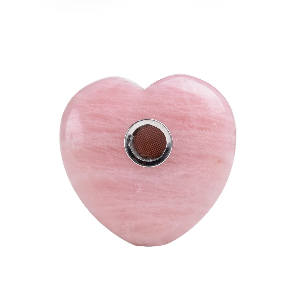 

New Natutal rose quartz crystal pipe pink crystal smoking Heart Shaped Striped Love Healing Gemstones Heart Tobacco pipes