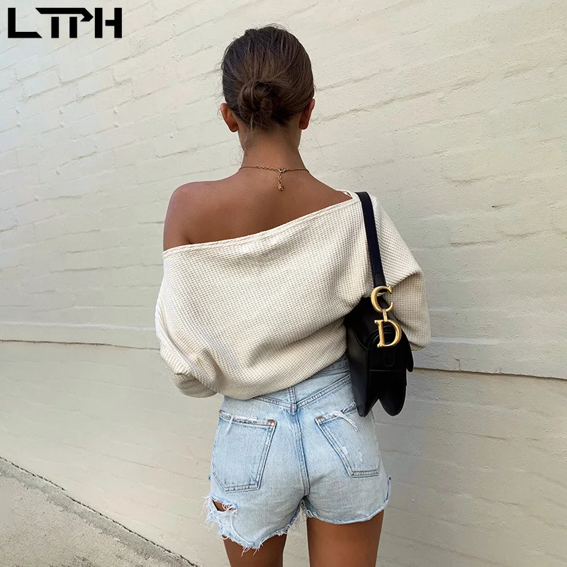 Женская Повседневная рубашка с косым воротником однотонная блузка без бретелек