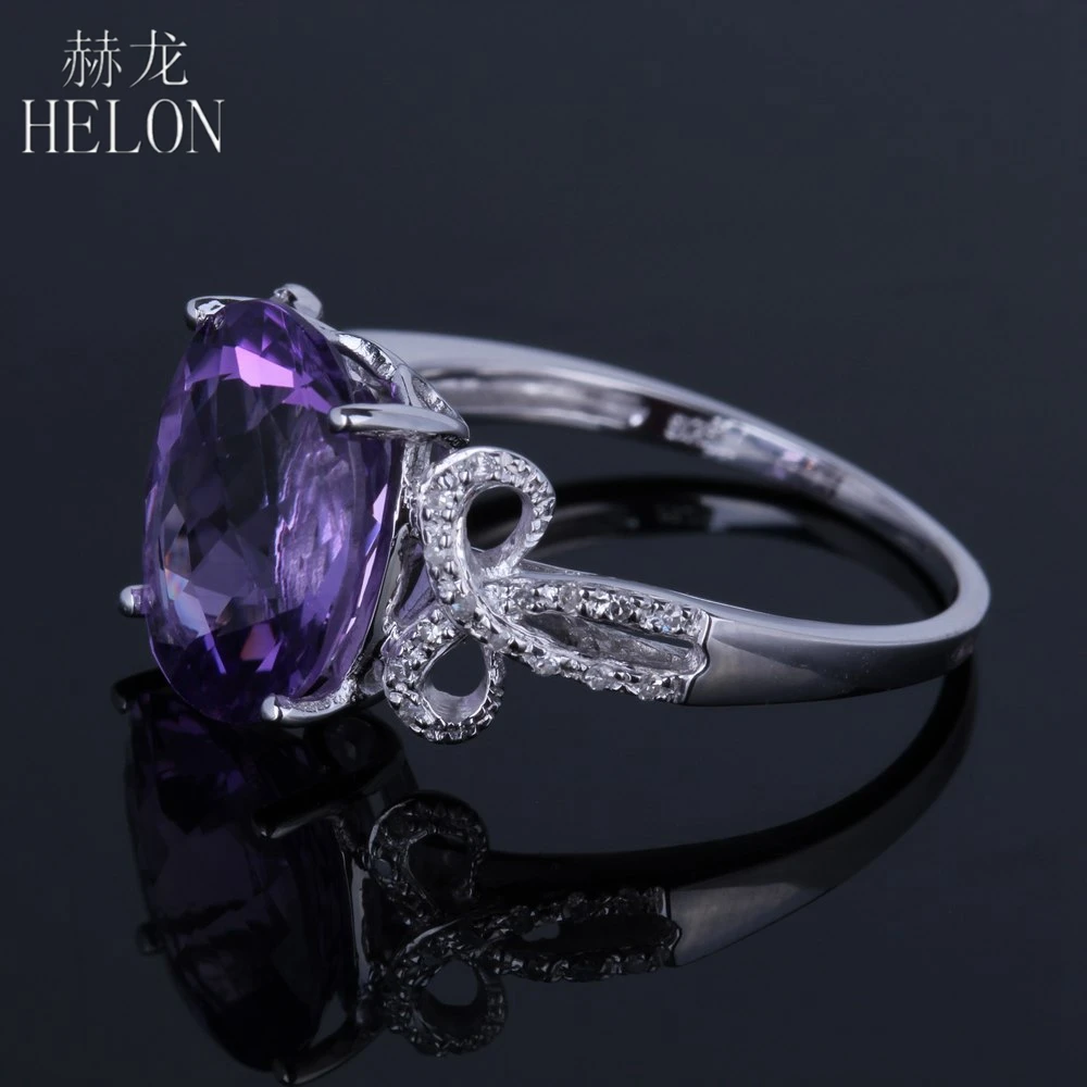 HELON 925 серебро безупречный овальный вырез 4ct натуральные аметисты, бриллианты женское прекрасное ювелирное дело обручальное кольцо