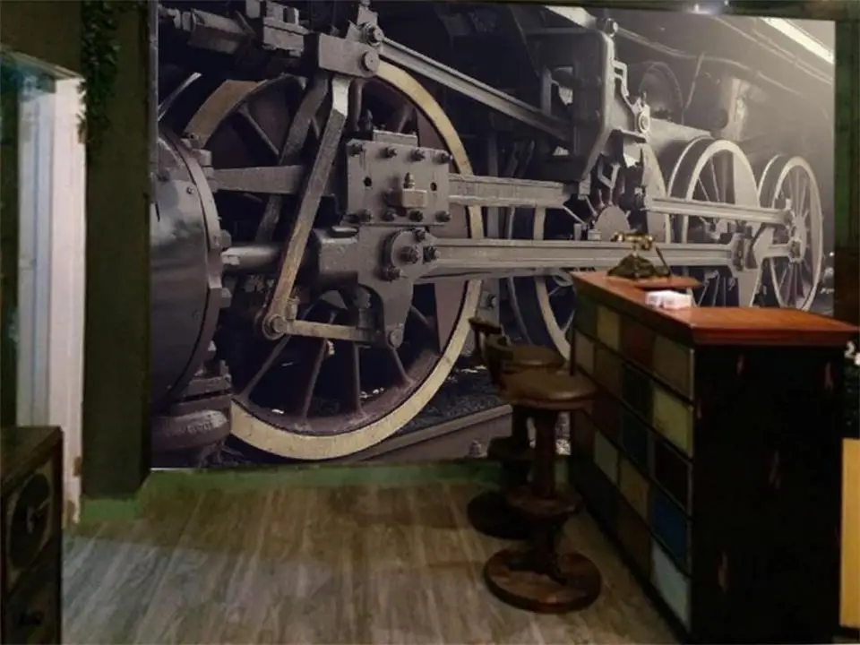 Пользовательские 3d фото обои для гостиной Фреска паровой поезд колесо Настенная