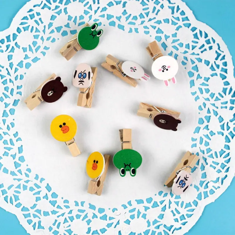 

10Pcs/lot Cute animal Wooden Clip Photo Paper Postcard Craft DIY decoration Clips Supplies with Hemp Rope