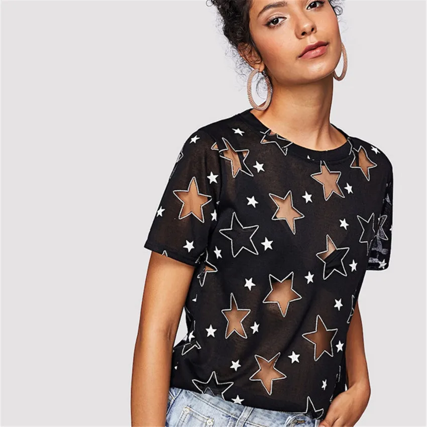 2019 перспективная пятиконечная звезда с коротким рукавом Футболка Женский крючок