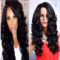 womens fashion long hair wig natural black synthetic curly wavy wig real looking soft healthy heat resistant wig pelucas