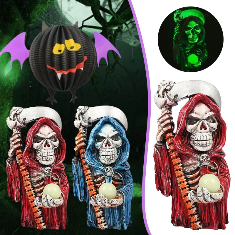 

Horror Grim Reaper Statue Painted Resin Crafts Halloween Props Decoration for Home Living Room Bedroom LBE
